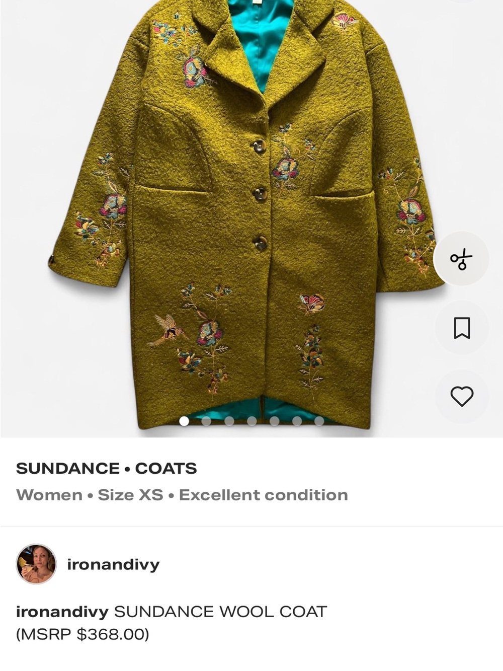 Sundance Olive Embroidered Wool Trench Coat